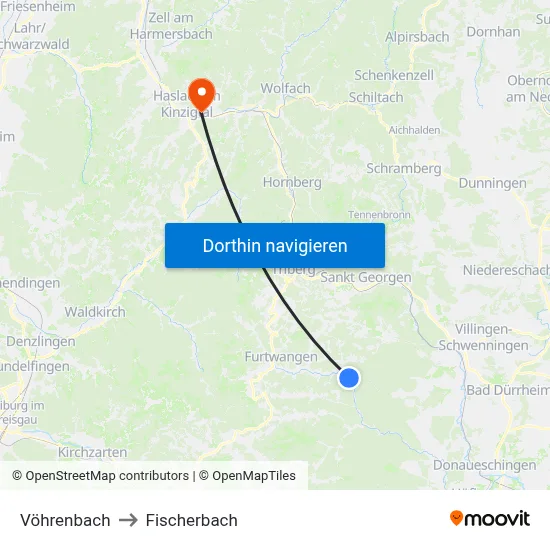 Vöhrenbach to Fischerbach map