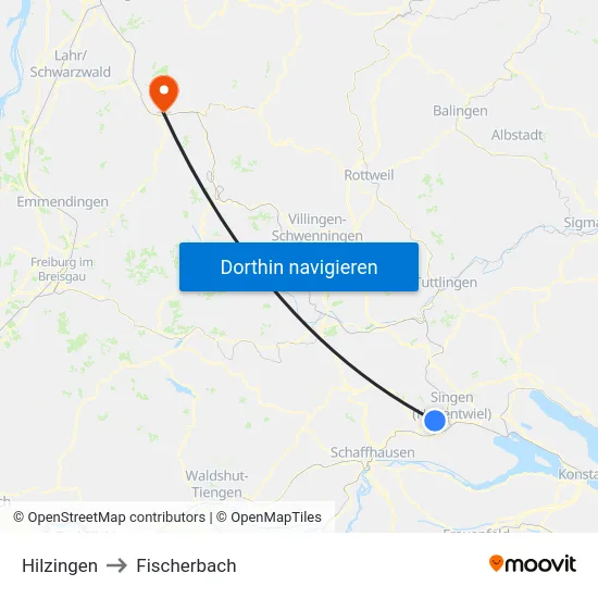 Hilzingen to Fischerbach map