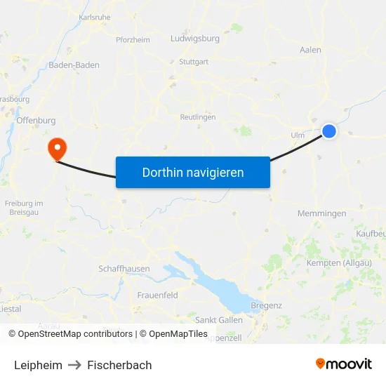 Leipheim to Fischerbach map