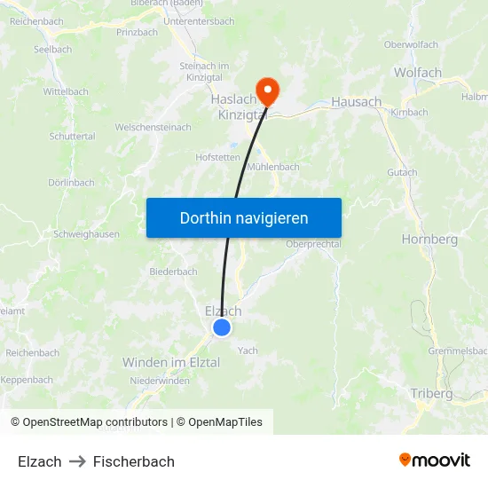 Elzach to Fischerbach map