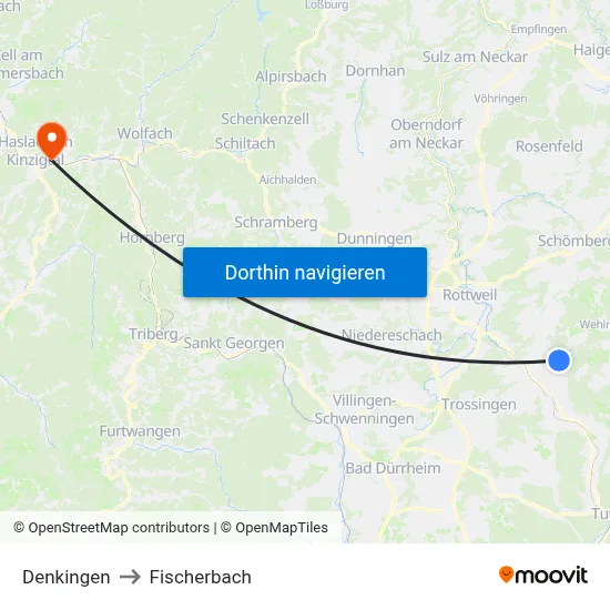 Denkingen to Fischerbach map