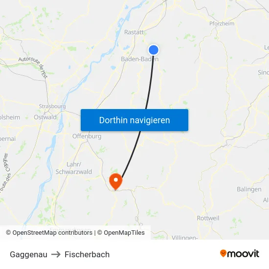 Gaggenau to Fischerbach map