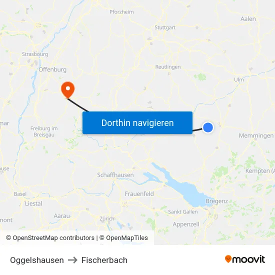 Oggelshausen to Fischerbach map