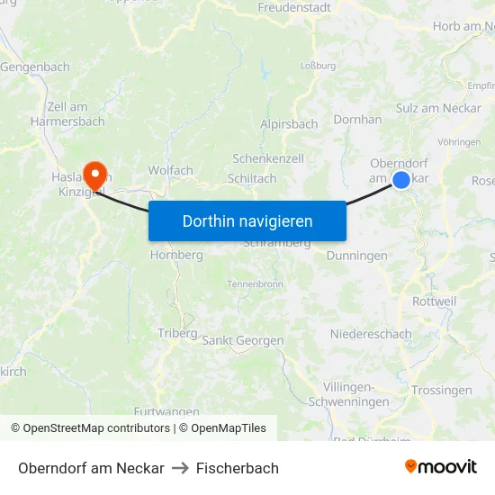Oberndorf am Neckar to Fischerbach map