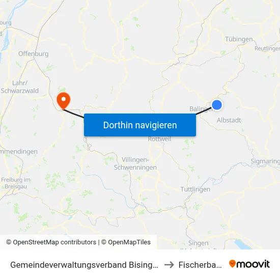 Gemeindeverwaltungsverband Bisingen to Fischerbach map