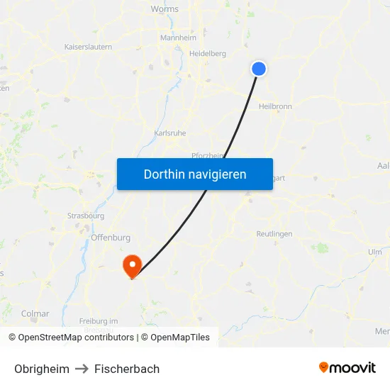 Obrigheim to Fischerbach map