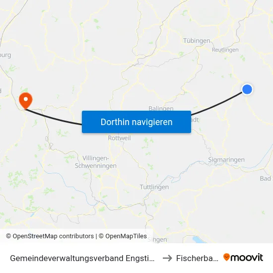 Gemeindeverwaltungsverband Engstingen to Fischerbach map