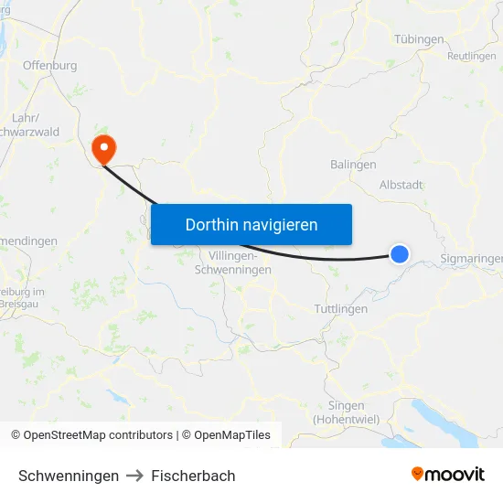 Schwenningen to Fischerbach map