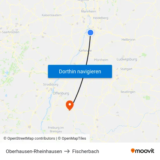 Oberhausen-Rheinhausen to Fischerbach map