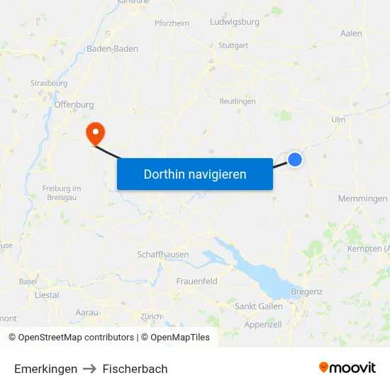 Emerkingen to Fischerbach map