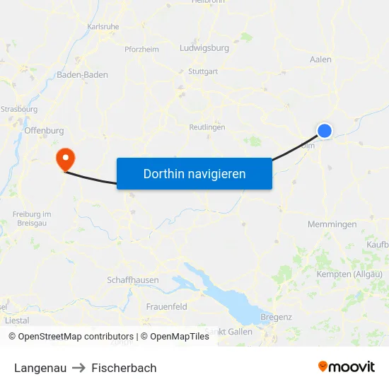 Langenau to Fischerbach map