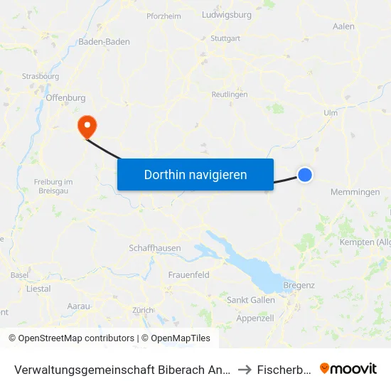 Verwaltungsgemeinschaft Biberach An Der Riß to Fischerbach map