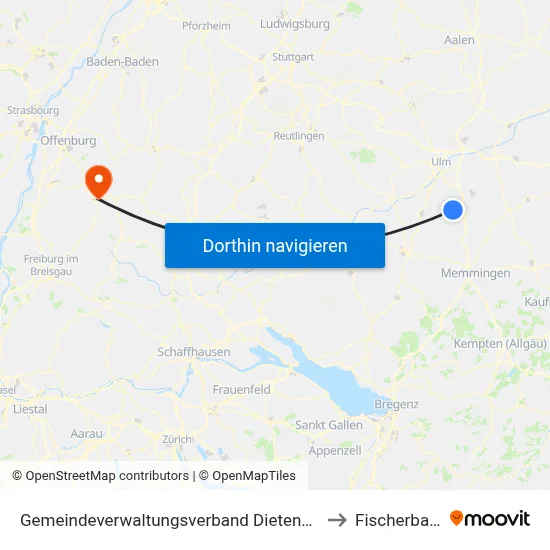 Gemeindeverwaltungsverband Dietenheim to Fischerbach map