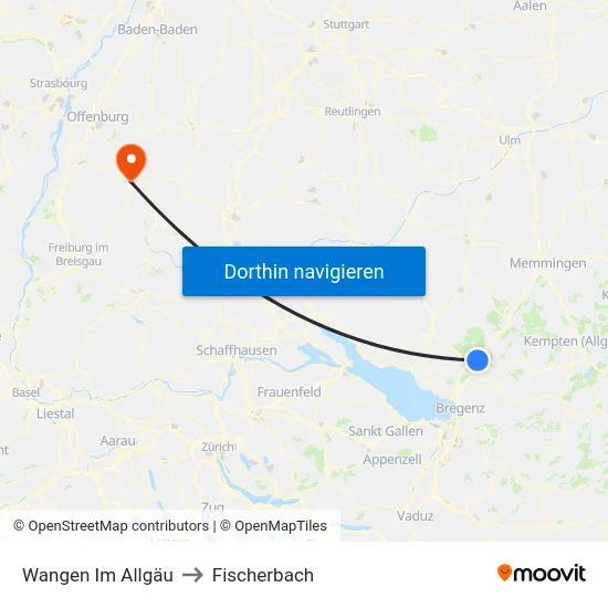 Wangen Im Allgäu to Fischerbach map