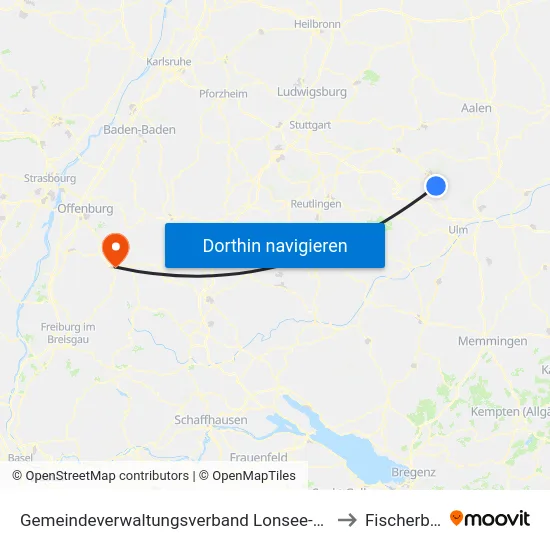 Gemeindeverwaltungsverband Lonsee-Amstetten to Fischerbach map