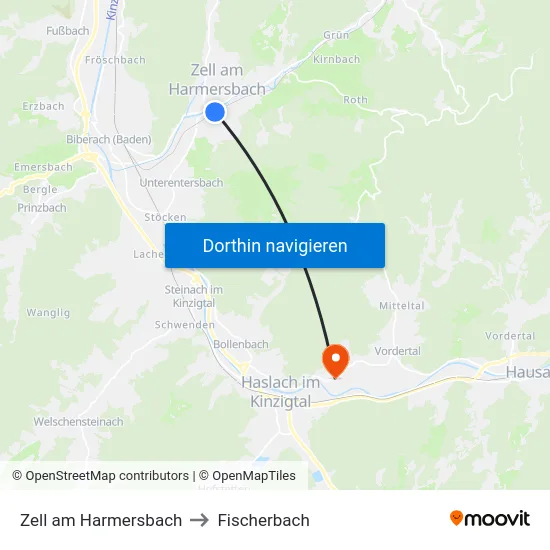 Zell am Harmersbach to Fischerbach map