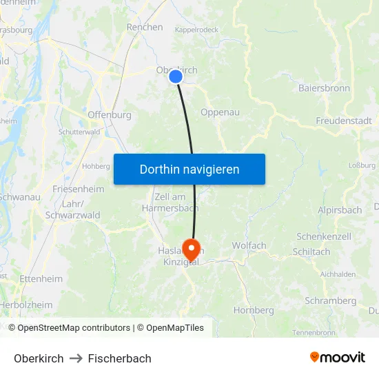 Oberkirch to Fischerbach map