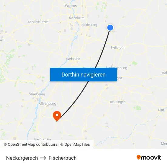 Neckargerach to Fischerbach map
