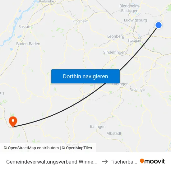 Gemeindeverwaltungsverband Winnenden to Fischerbach map