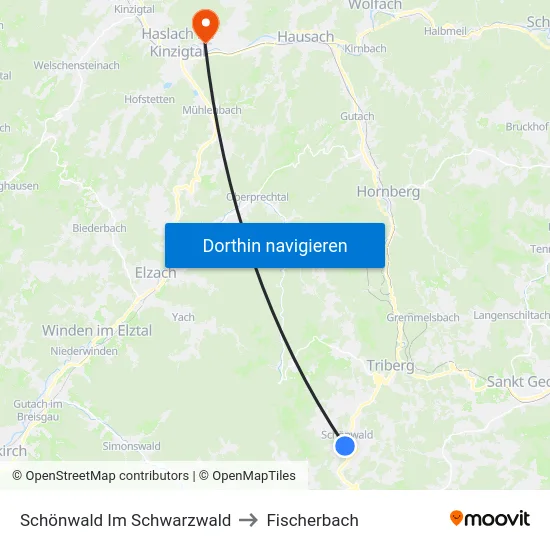 Schönwald Im Schwarzwald to Fischerbach map