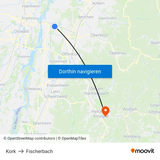 Kork to Fischerbach map