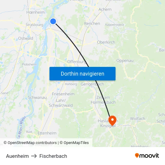 Auenheim to Fischerbach map
