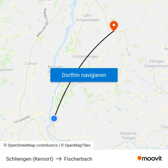 Schliengen (Kernort) to Fischerbach map