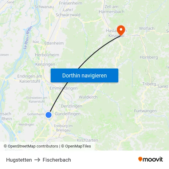 Hugstetten to Fischerbach map