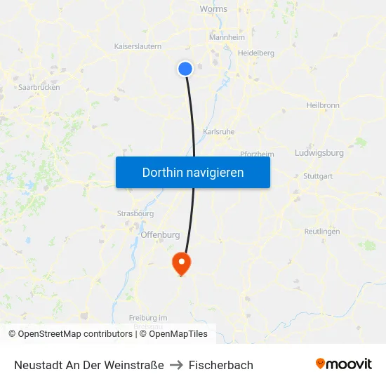 Neustadt An Der Weinstraße to Fischerbach map