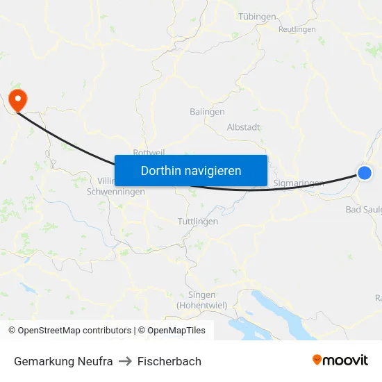 Gemarkung Neufra to Fischerbach map