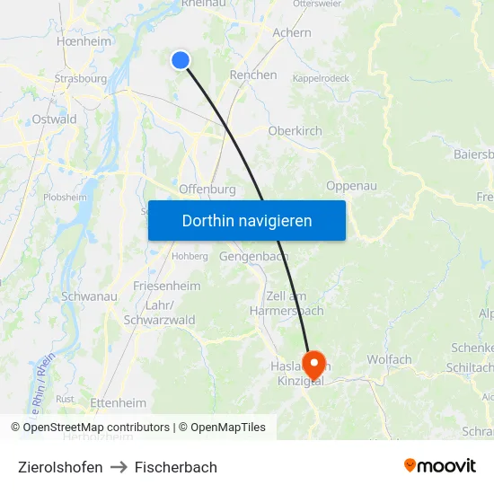 Zierolshofen to Fischerbach map