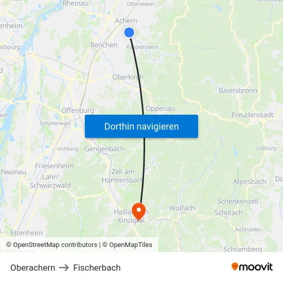 Oberachern to Fischerbach map