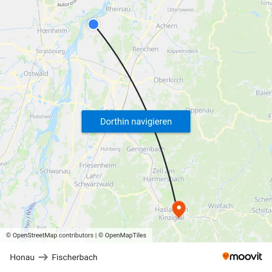 Honau to Fischerbach map