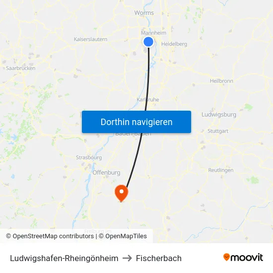 Ludwigshafen-Rheingönheim to Fischerbach map