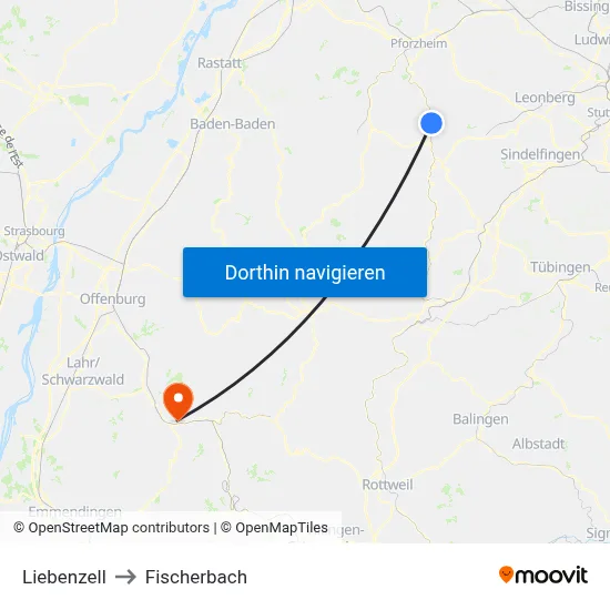 Liebenzell to Fischerbach map