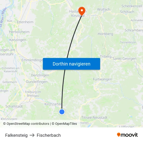 Falkensteig to Fischerbach map