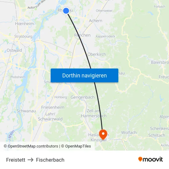 Freistett to Fischerbach map