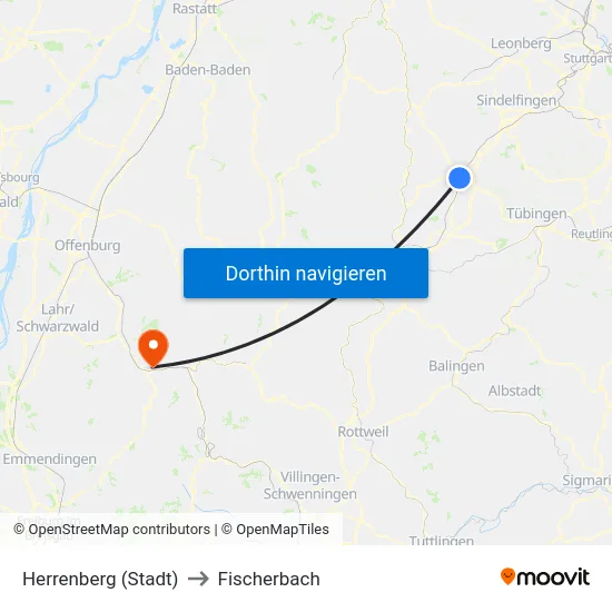 Herrenberg (Stadt) to Fischerbach map