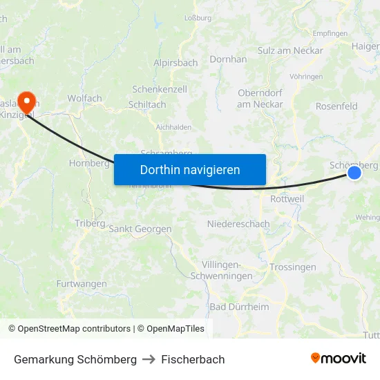 Gemarkung Schömberg to Fischerbach map