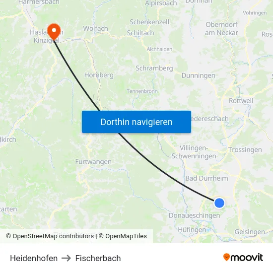 Heidenhofen to Fischerbach map