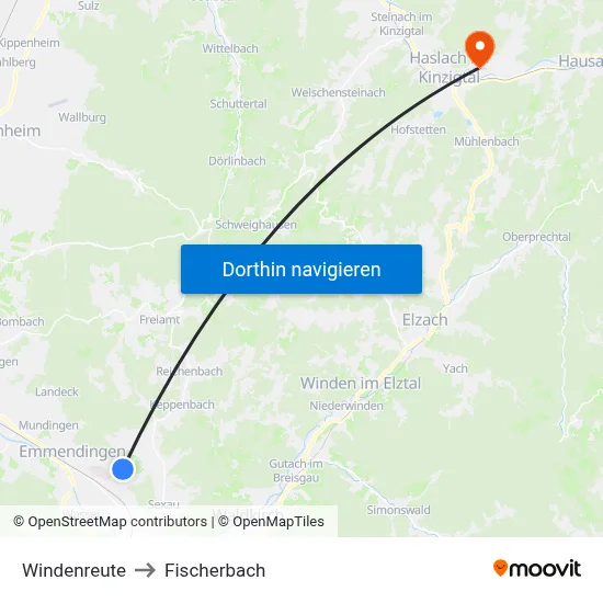 Windenreute to Fischerbach map