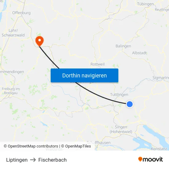 Liptingen to Fischerbach map