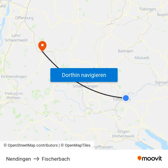 Nendingen to Fischerbach map