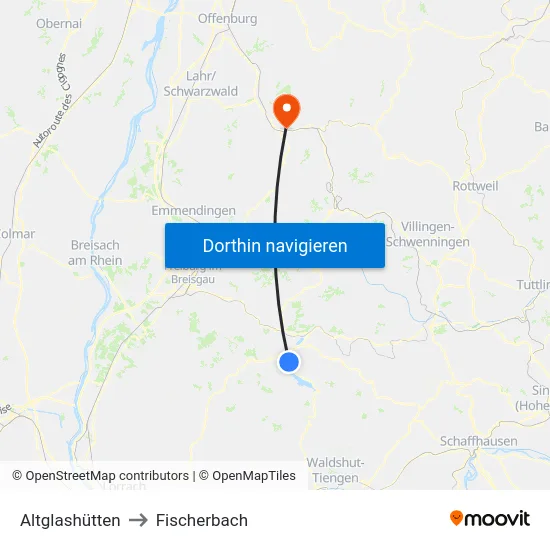 Altglashütten to Fischerbach map