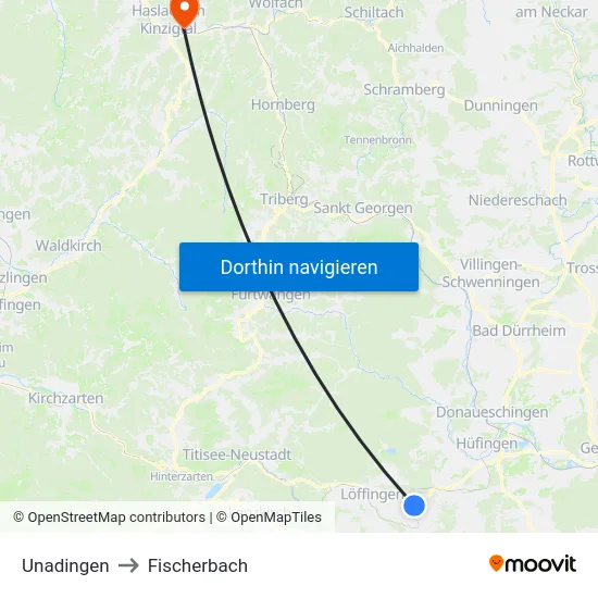 Unadingen to Fischerbach map