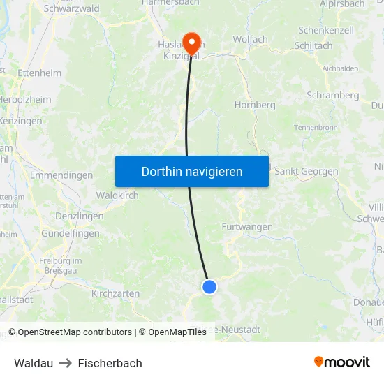 Waldau to Fischerbach map