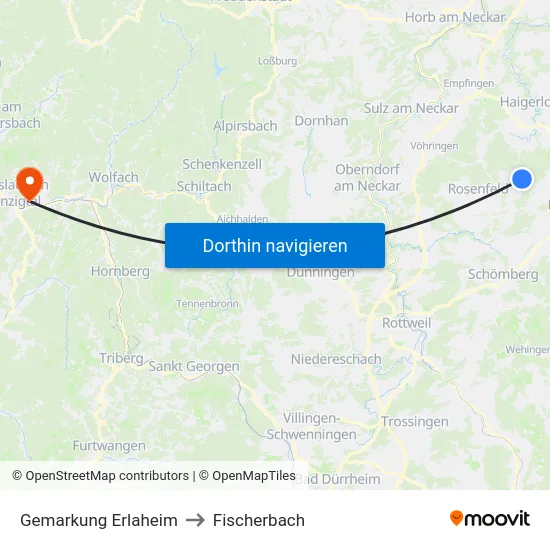 Gemarkung Erlaheim to Fischerbach map