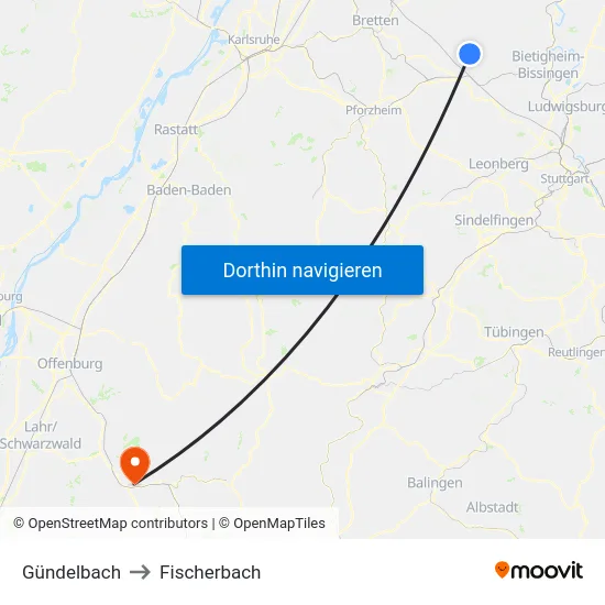 Gündelbach to Fischerbach map