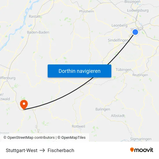 Stuttgart-West to Fischerbach map