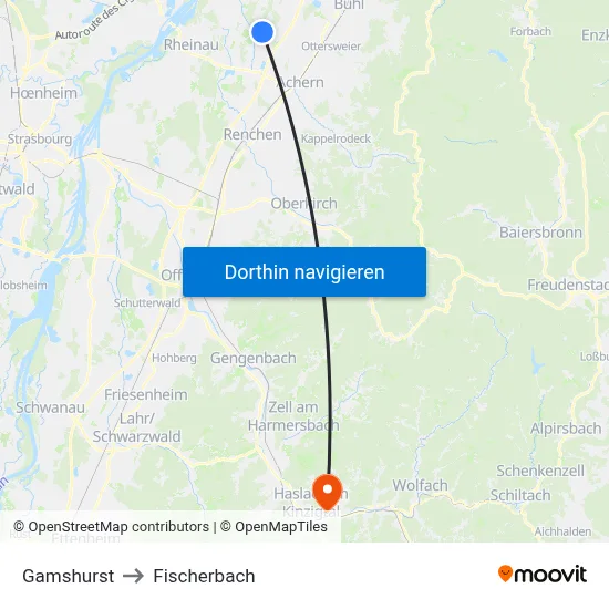 Gamshurst to Fischerbach map